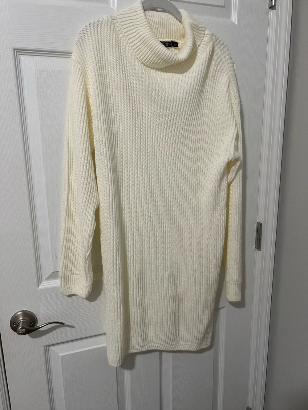 Nasty Gal Cream Ribbed Turtleneck Sweater Dress
